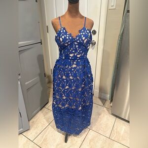Elegant Blue Lace Women Dress